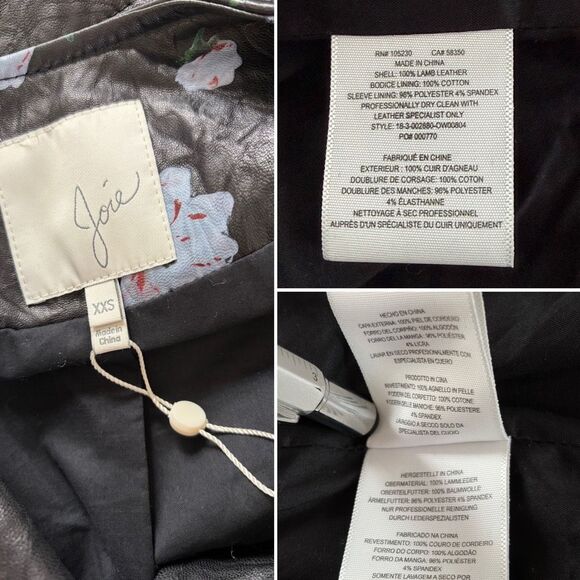 Joie Thisbe Moto Floral Lamb Leather Jacket Caviar Black Size XXS - Picture 11 of 12